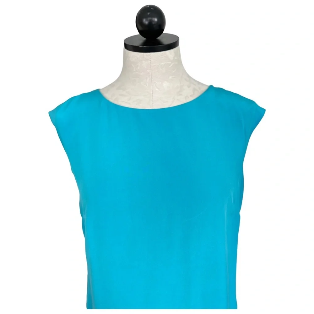 Cynthia Rowley 100% Silk Teal Dress Cap Sleeve Sheath Exposed Back Zipper Size 6 - Picture 4 of 12